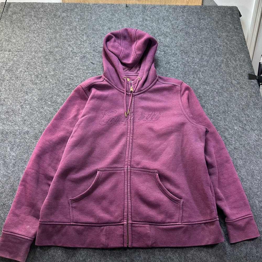 Carhartt Womens Purple Script Logo Full Zip Fleece Hoodie XXL